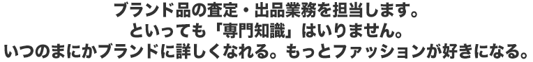 ブランド品の査定・出品作業を担当します。